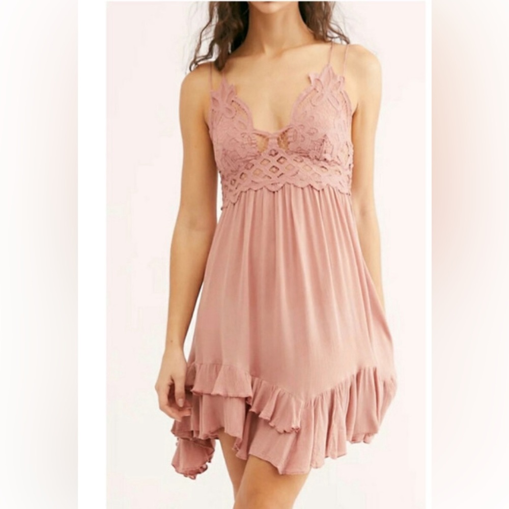 free people pink lace mini dress